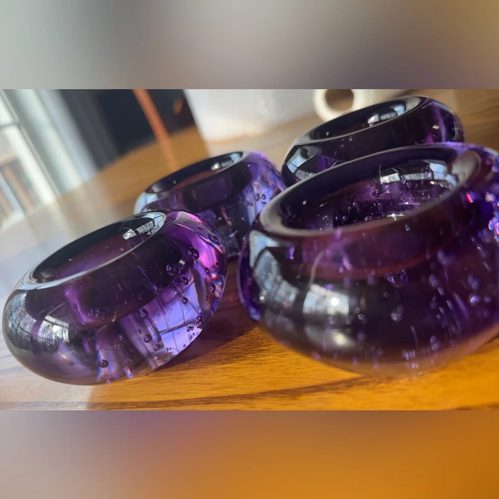 IKEA Purple Art Glass PaperweightVotive TeaLight Candle Holder Controlled Bubble